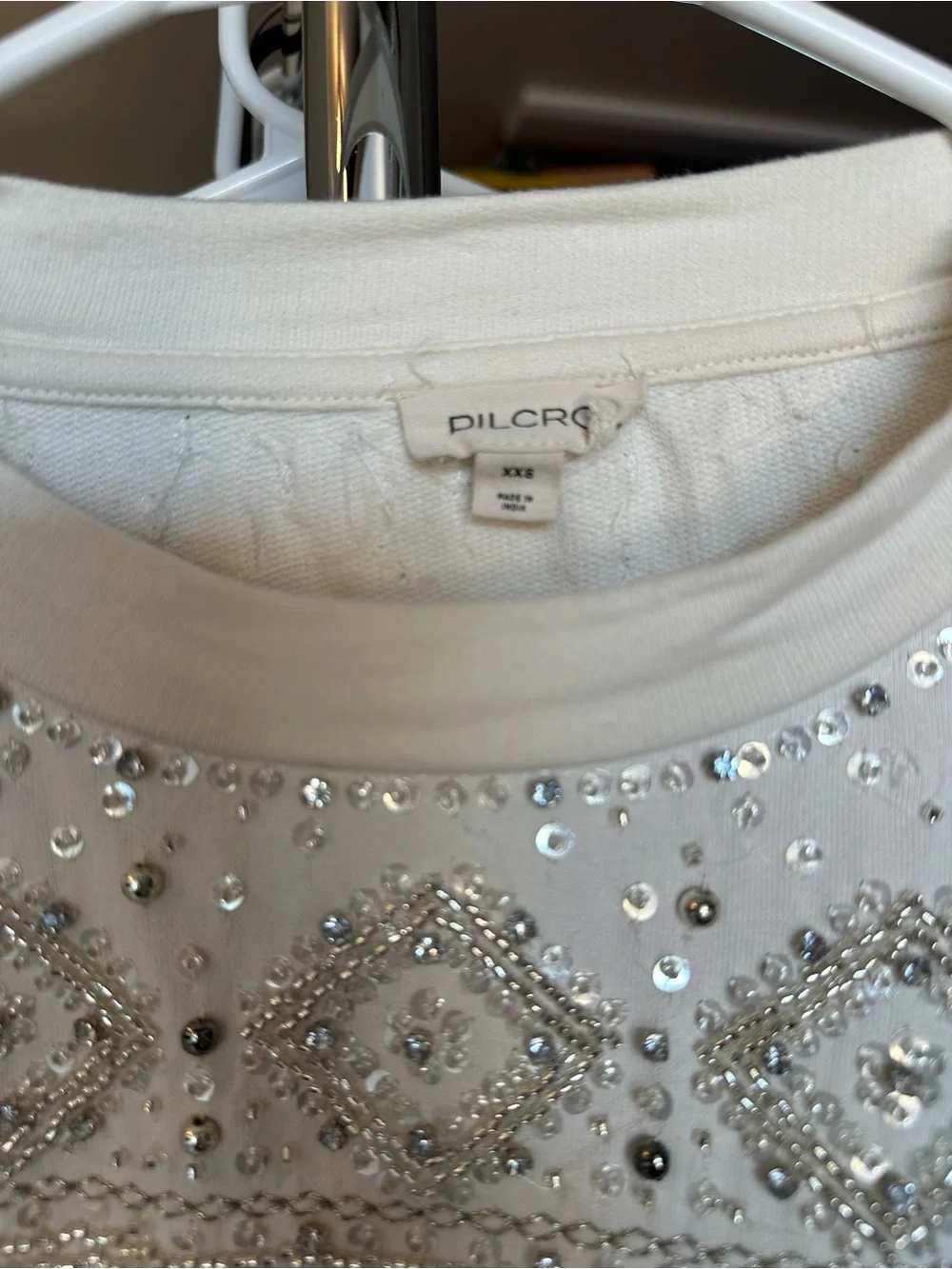Anthropologie Ivory Sequin & Bead Embellished Sweatshirt